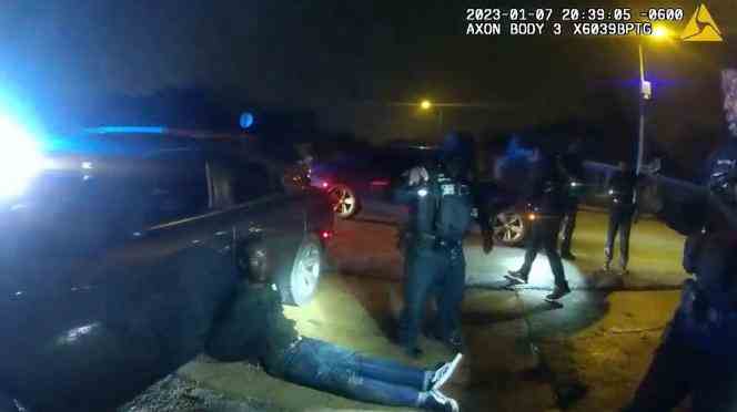 Tire Nichols during his arrest by police officers in Memphis, Tennessee, in a photograph taken from footage taken by a camera carried by a police officer, January 7, 2023.