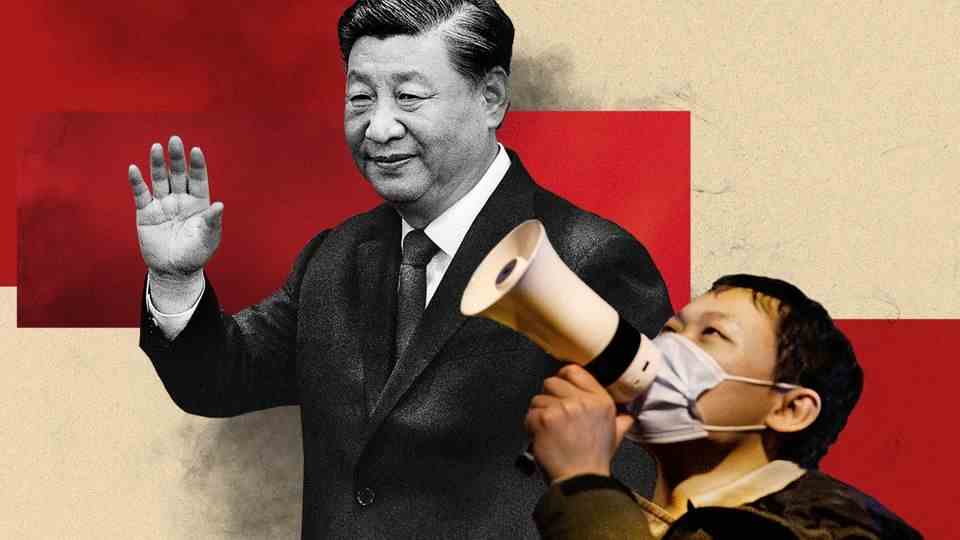 Collage of Xi Jinping and a participant in the zero Covid policy protests