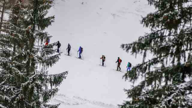 Onset of winter: Tourers climb up the Mangfall mountains towards Wendelstein on Saturday.  There is also currently a high risk of avalanches in Bavaria.