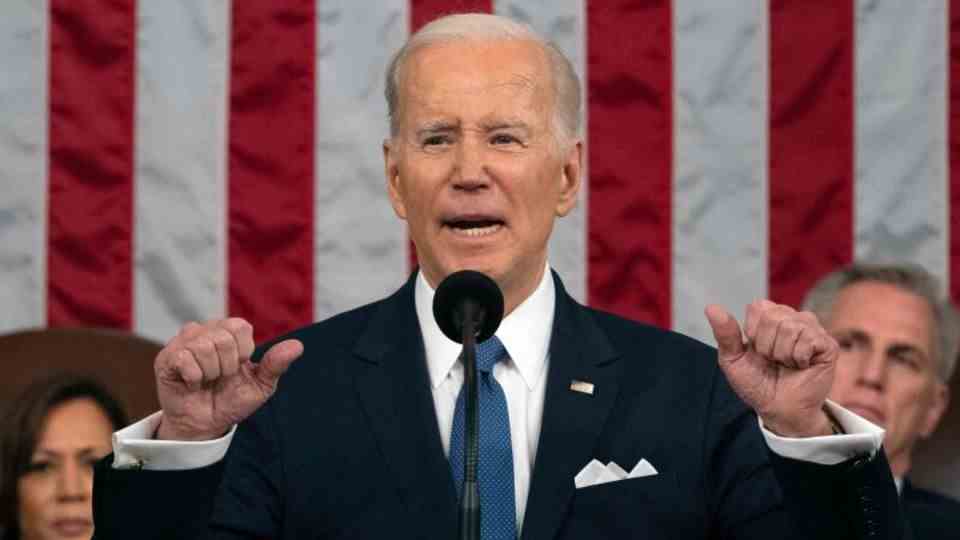 US President Joe Biden delivers the State of the Union address in the US Capitol House of Representatives