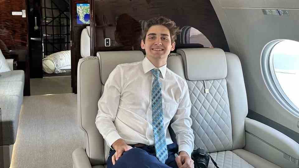 Jack Sweeney in private jet at an NBAA Business Aviation Show in Orlando in October 2022