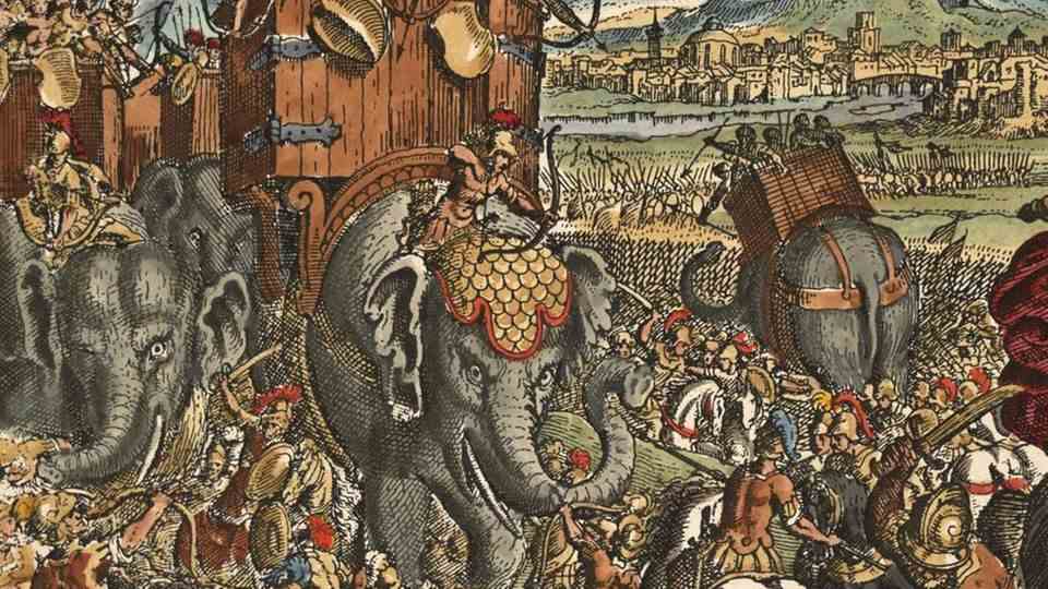 Pyrrhus first confronted the Romans with war elephants.