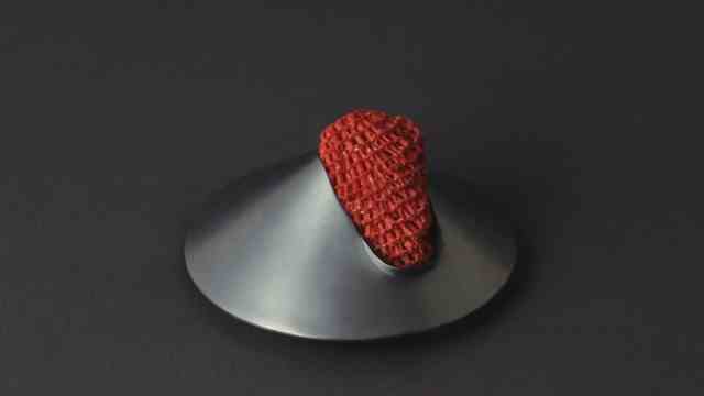 Exhibition: Blackened silver and coral, this brooch is from 1996.