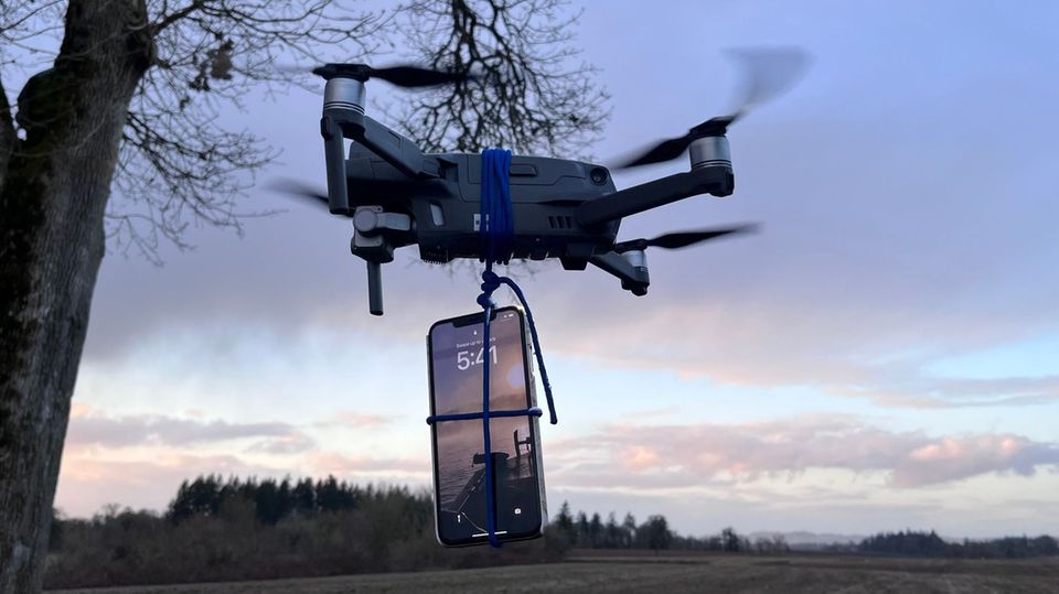 Smartphone hangs on a drone