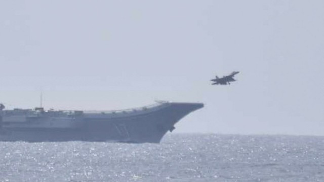 Tensions with China: A fighter jet takes off from a Chinese aircraft carrier south of Japan.