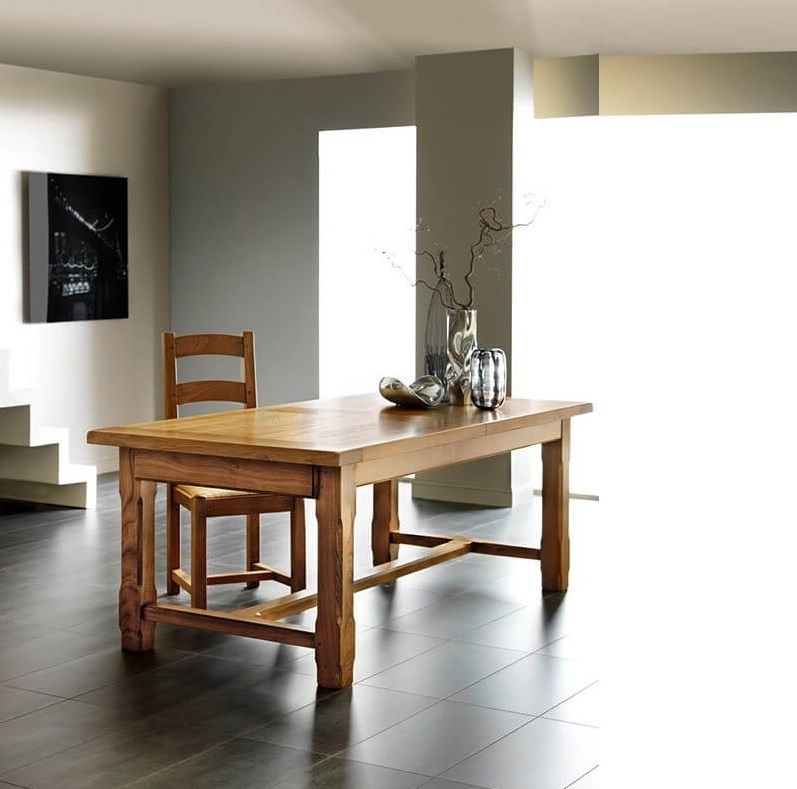 Extendable Solid Oak Farmhouse Table With Farmhouse Panels 