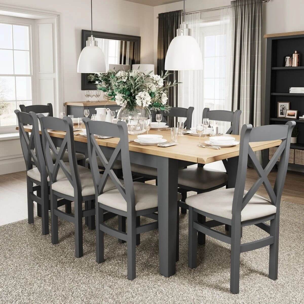 Coventry 160 210 Cm Charcoal Finish Wood Extending Table 