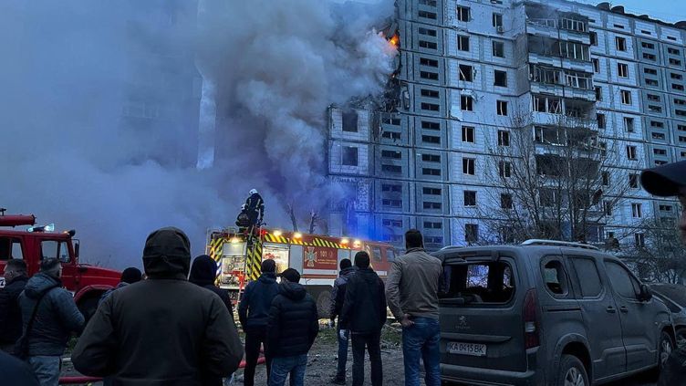 A building damaged after a Russian strike on Uman, Ukraine, April 28, 2023. (UKRAINIAN INTERIOR MINISTRY/TELEGRAM)