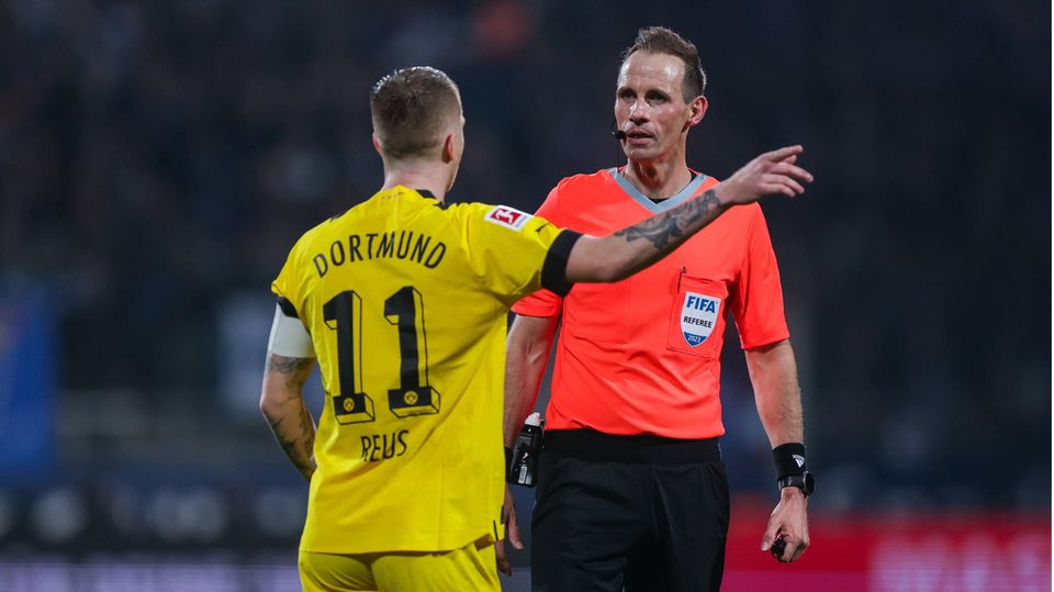 Dortmund's captain Marco Reus had a lot to discuss with referee Sascha Stegemann