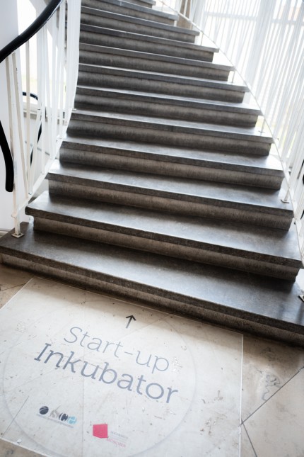 Start-up culture: The staircase dates back to the 1950s.  But in the start-up incubator building on Lothstrasse, work is being done on companies for the digital world.