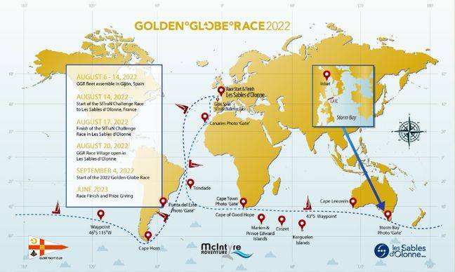 The route of the Golden Globe Race 2022.
