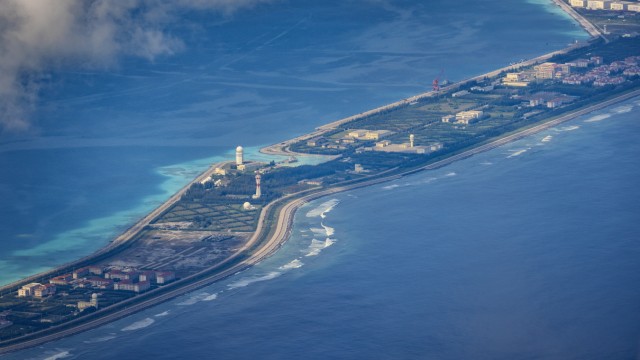 Tensions with China: China has built several artificial islands in the South China Sea, for example here on the Mischief Reef of the Spratly Islands.