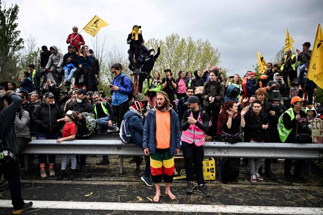 During the demonstration against the A69 motorway project between Toulouse and Castres, near Saïx (Tarn), April 22, 2023.