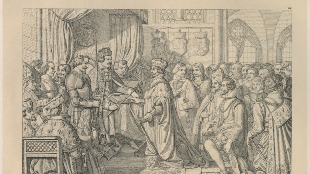 House of Bavarian History: The elevation of Maximilian I to Elector in a lithograph by C. Waagen, around 1829.