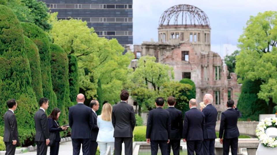 G7 leaders look at the Peace Memorial in Hiroshima,