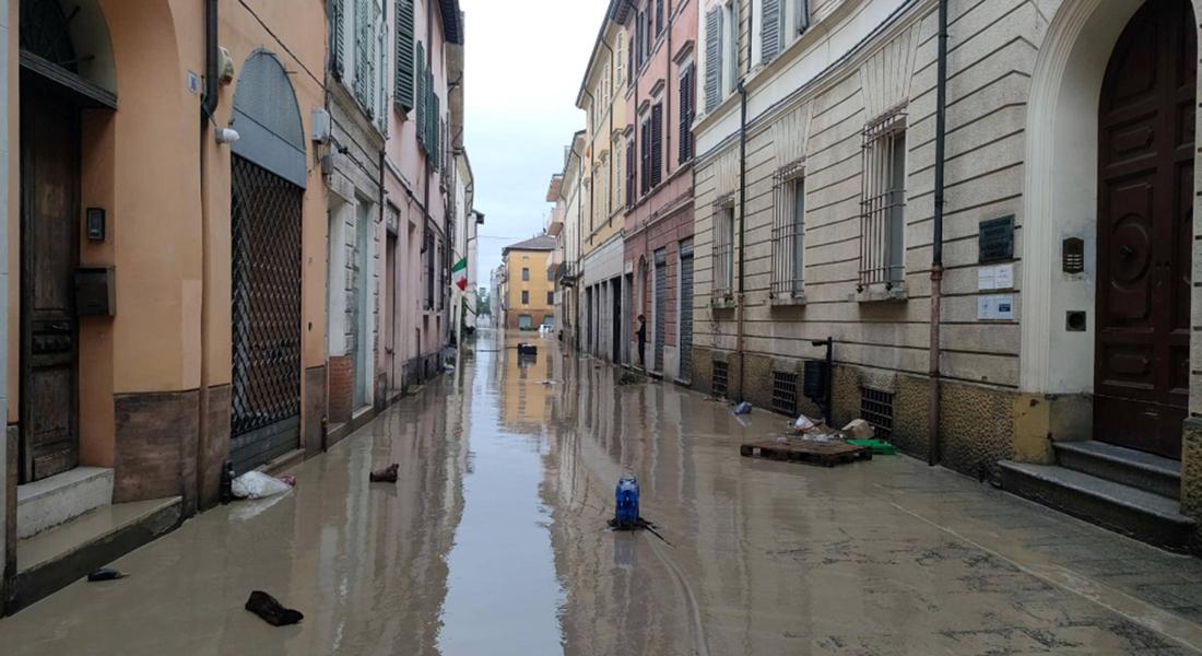 Massive water and mud: In Faenza, the Lamone river has burst its banks and flooded streets.  