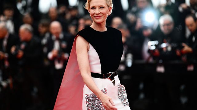 President of the jury of the 71st edition of the Cannes Film Festival in 2018, actress Cate Blanchett poses in front of the photographers with a cape dress and a big smile, before presenting the film "The New Boy" of Warwick Thornton in which she plays a renegade nun.  (CHRISTOPHE SIMON / AFP)