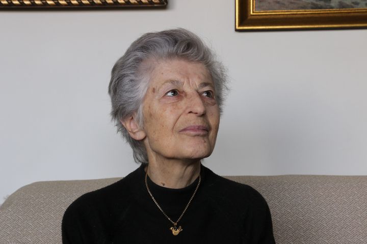 Evagela Rompapas at her home in Athens (Greece), April 12, 2023. (VALENTINE PASQUESOONE / FRANCEINFO)