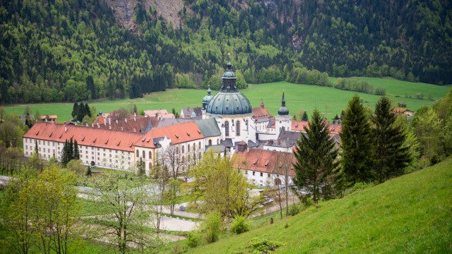 Beer advertising: Ettal Abbey in Upper Bavaria, taken from a hiking trail.