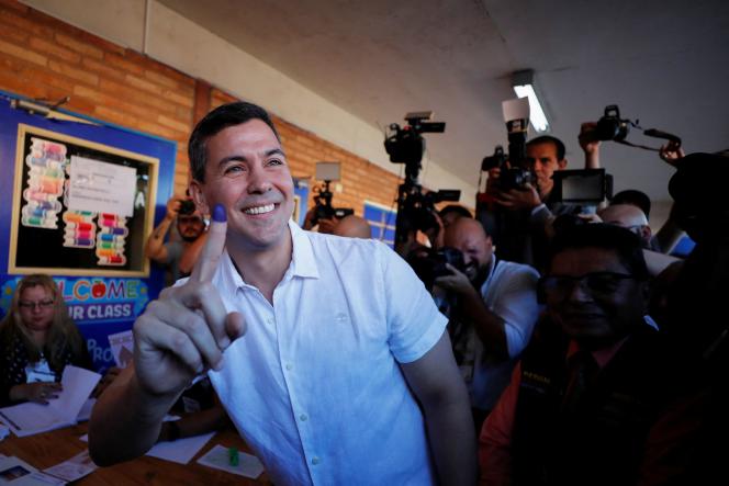 Santiago Peña, elected president of Paraguay, at his polling station in Asuncion on April 30, 2023.