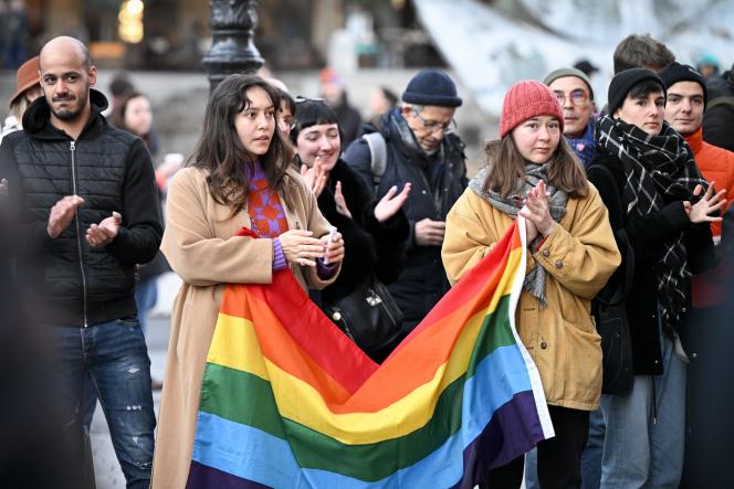 Tribute to Lucas, a 13-year-old schoolboy who killed himself on January 7 after being the target of homophobic insults, place de la Comédie, in Lyon, on January 15, 2023. 