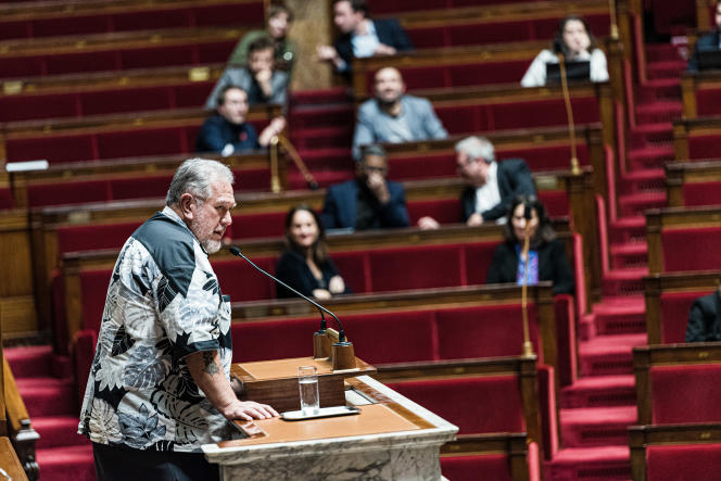 Moetai Brotherson, at the podium of the National Assembly, in Paris, December 2, 2022.
