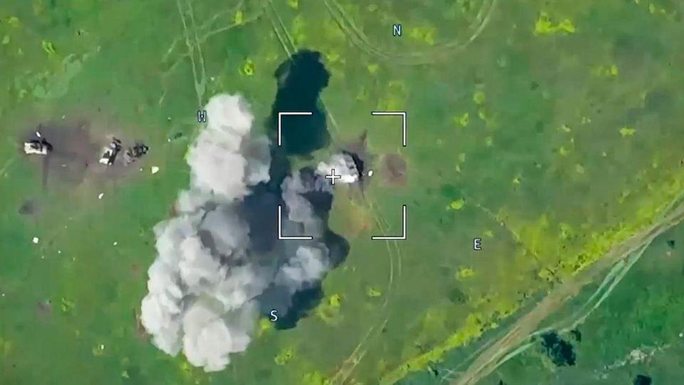 Russia is circulating videos purporting to show an armored Ukrainian column coming under fire.