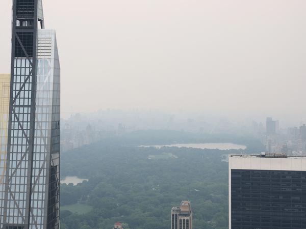 Central Park in Manhattan is shrouded in a dense haze.