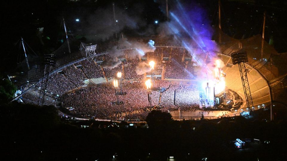 The Olympic Stadium in Munich during the Rammstein concert from above