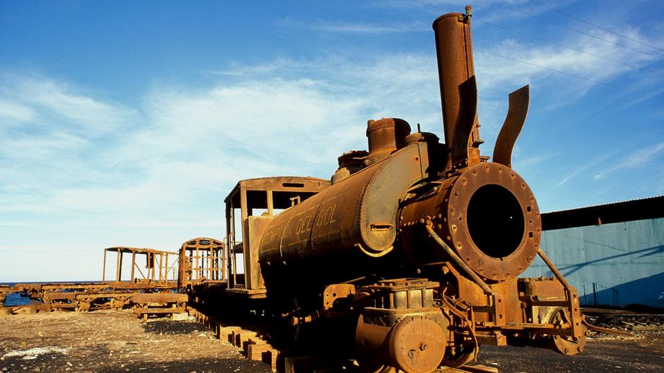 Rusted locomotive in the port of Santa Rosalia, Baja California Sur, Mexico