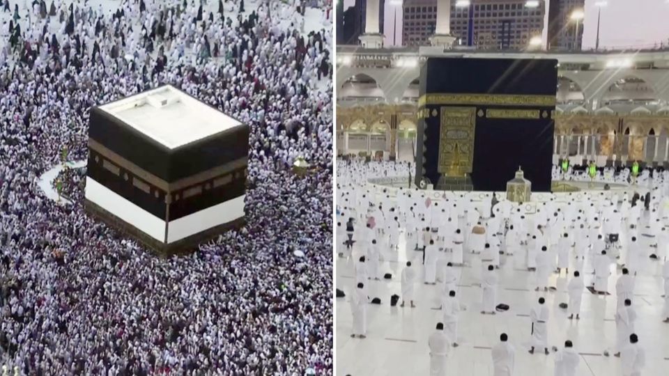 Ramadan: The Kaaba in Mecca 2019 and 2021.