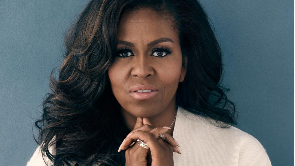 Michelle Obama portrait with folded hands