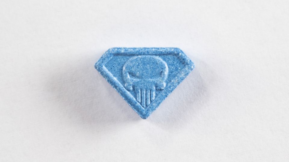 Blue Punisher Ecstasy, a small diamond shaped tablet