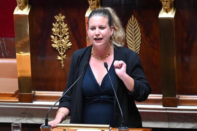 Mathilde Panot, president of the group La France Insoumise (LFI), during the debate on the motion of censure tabled by Nupes, at the National Assembly, June 12, 2023.