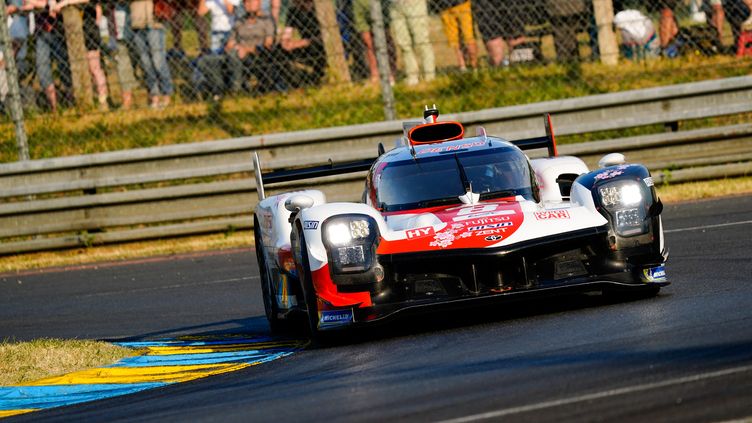 The No. 8 Toyota on the Le Mans 24 Hours circuit on June 7, 2023. (AFP)