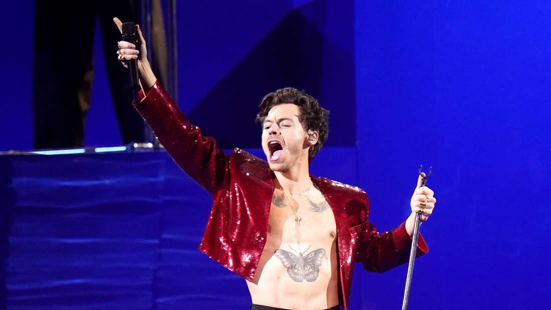 Harry Styles performing at the 2023 Brit Awards at the O2 Arena.