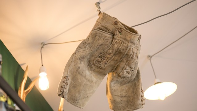 Café Mio: The decoration also includes leather pants hanging from the ceiling.