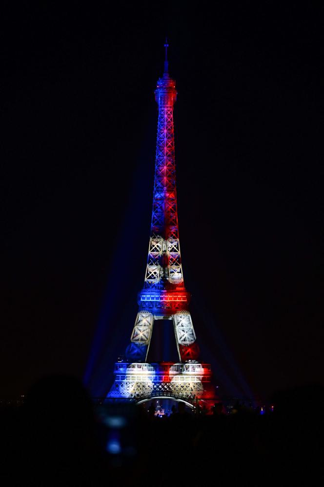 Illuminations on the Eiffel Tower, in Paris, on July 14, 2023.