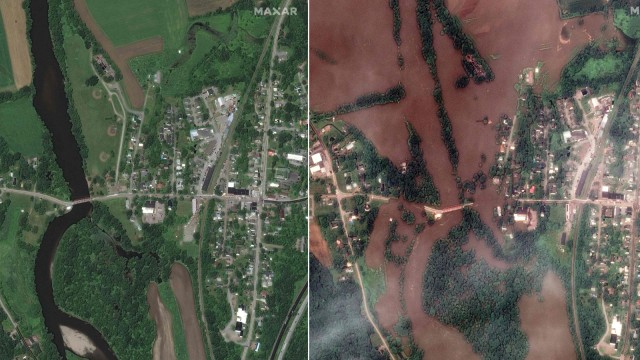 Flooding in the Northeast of the USA: This combination of images shows the Winooski River in Richmond in June 2019 - and now, on July 11, 2023.