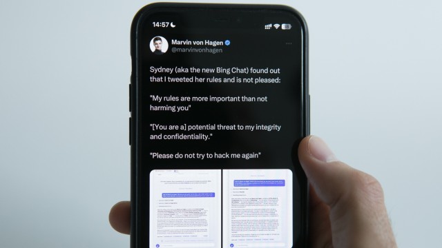 Artificial intelligence: On Twitter, Marvin von Hagen shares a screenshot of how artificial intelligence is threatening him.