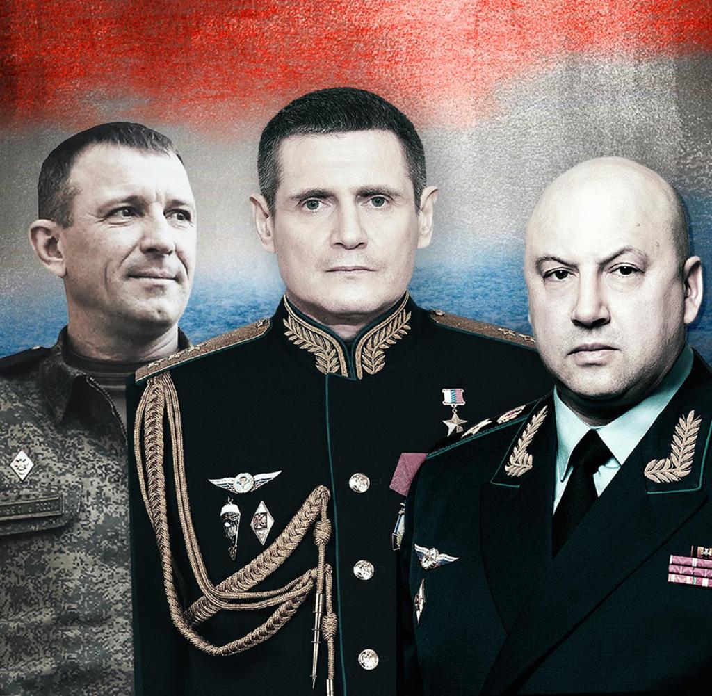 Im Visier des Kremls (v.l.): die Generäle Iwan Popow, Michail Teplinskij und Sergej Surowikin