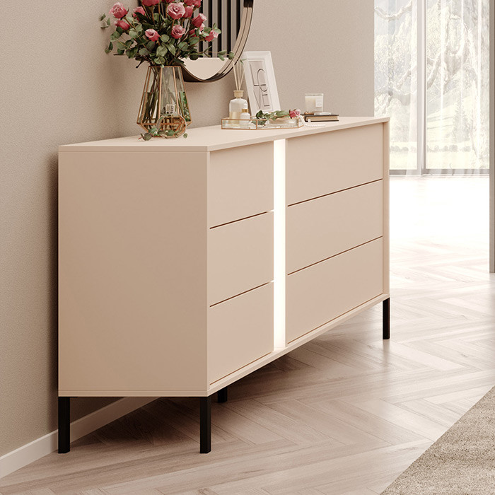 Latte Chest of 6 Drawers With Light Beige Color 