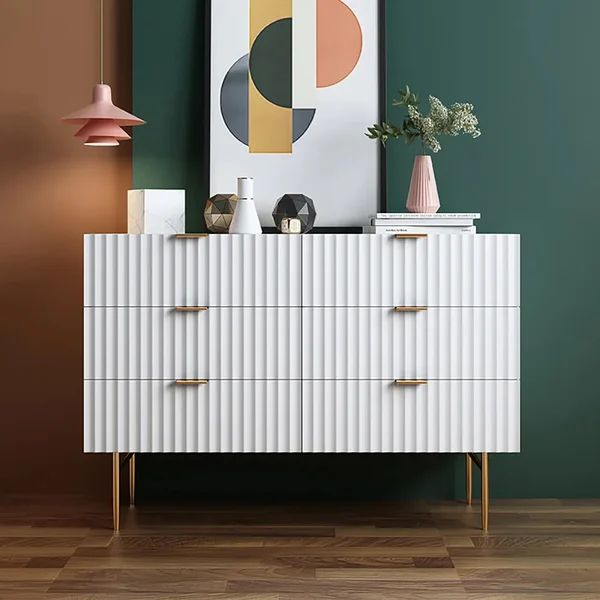 Tikky Minimalist White Slatted Bedroom Chest With 6 Drawers 
