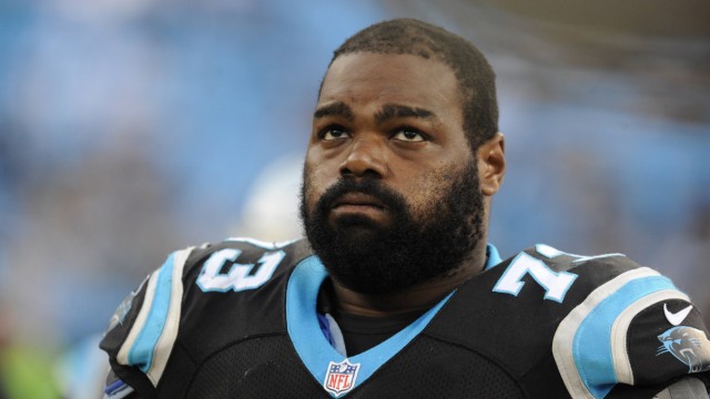 People: Michael Oher in a 2015 photo in the Carolina Panthers jersey.