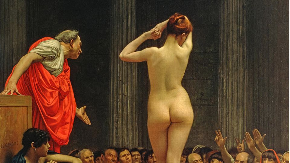 In the 19th century, the erotic imagination of painters was sparked by the slave women of antiquity, Jean-Léon Gérôme painted here