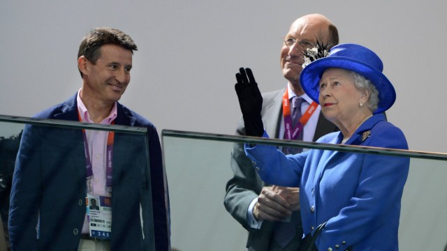 Athletics President Sebastian Coe: On par with the aristocracy: Sebastian Coe (left) and Queen Elizabeth II (right) at the 2012 Olympic Games in London, which Coe was in charge of organizing.