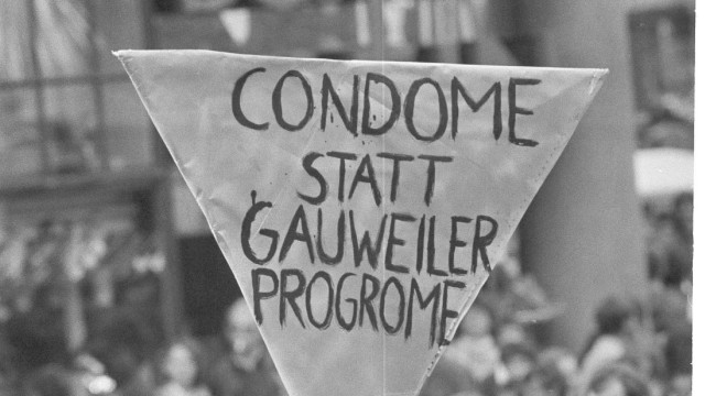 Health policy: When the first people died of AIDS in the 1980s, there was a massive debate about how to deal appropriately with people infected with HIV.  In particular, the then Bavarian Secretary of State for the Interior, Peter Gauweiler, drew the ire of the demonstrators because of his choice of words.