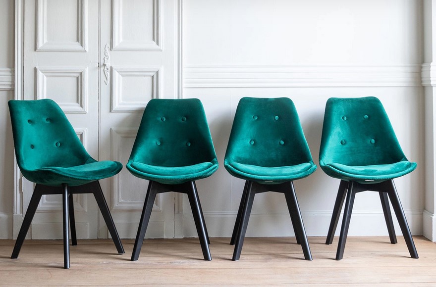 Nora Chairs In Duck Green Velvet And Beech Wood Legs
