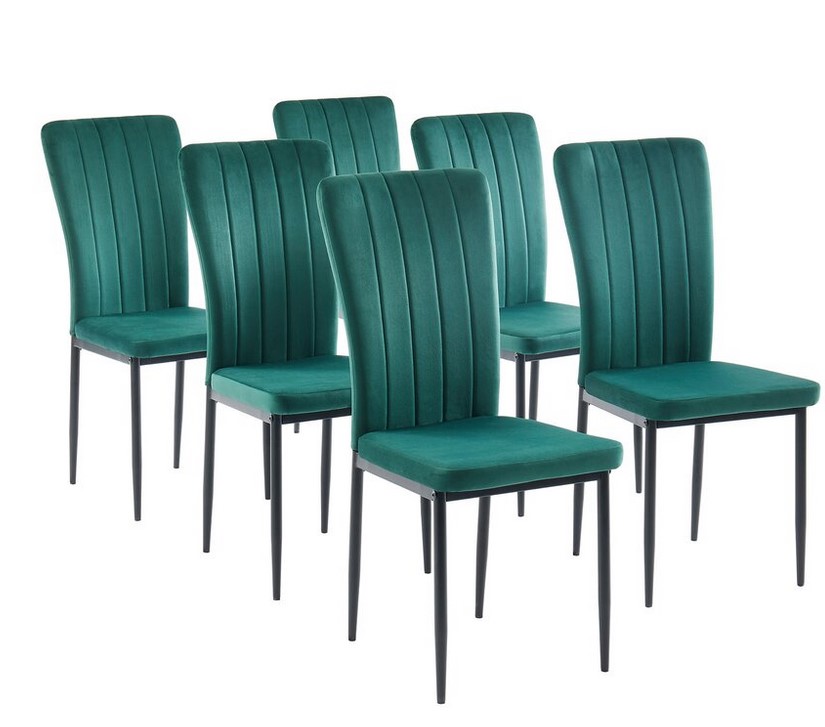 Set Of 6 Magda Upholstered Chairs In Green Velvet 