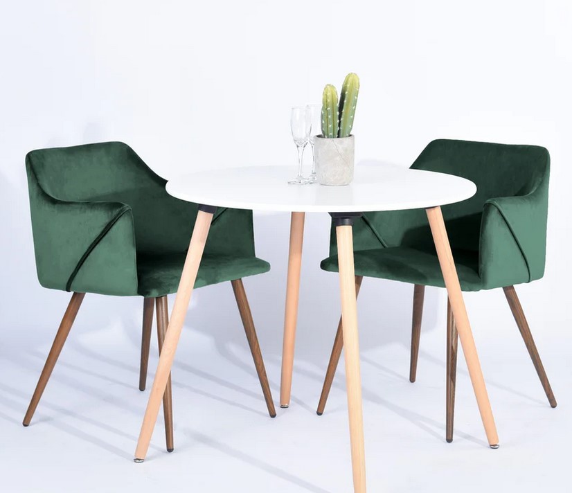 Set Of 2 Aldridge Chairs In Green Velvet With Armrests